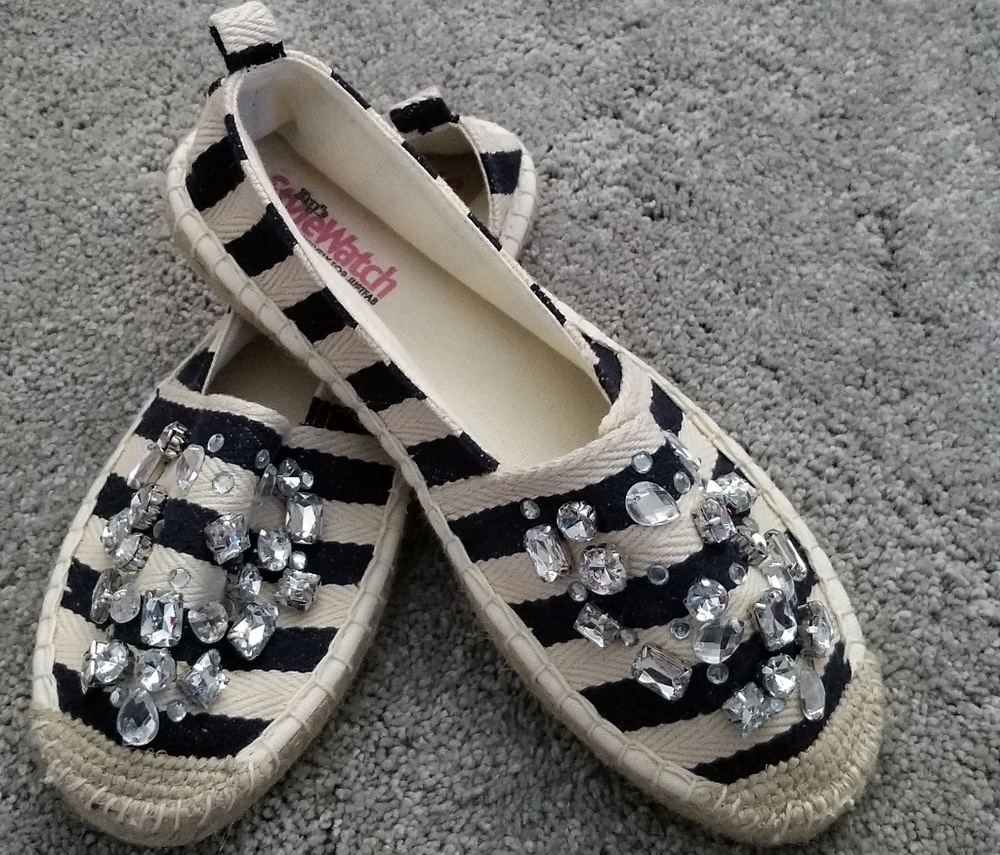 Brand new.Jeweled striped espadrilles.